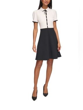 NWT Karl Lagerfeld Sz 4 Women’s White Black Puff Sleeve Gem Mini Dress Ret $148!